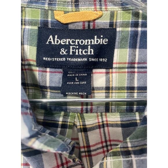 Abercrombie & Fitch Men's Size‎ Large 100% Cotton Plaid Short Sleeve Shirt - Picture 3 of 4